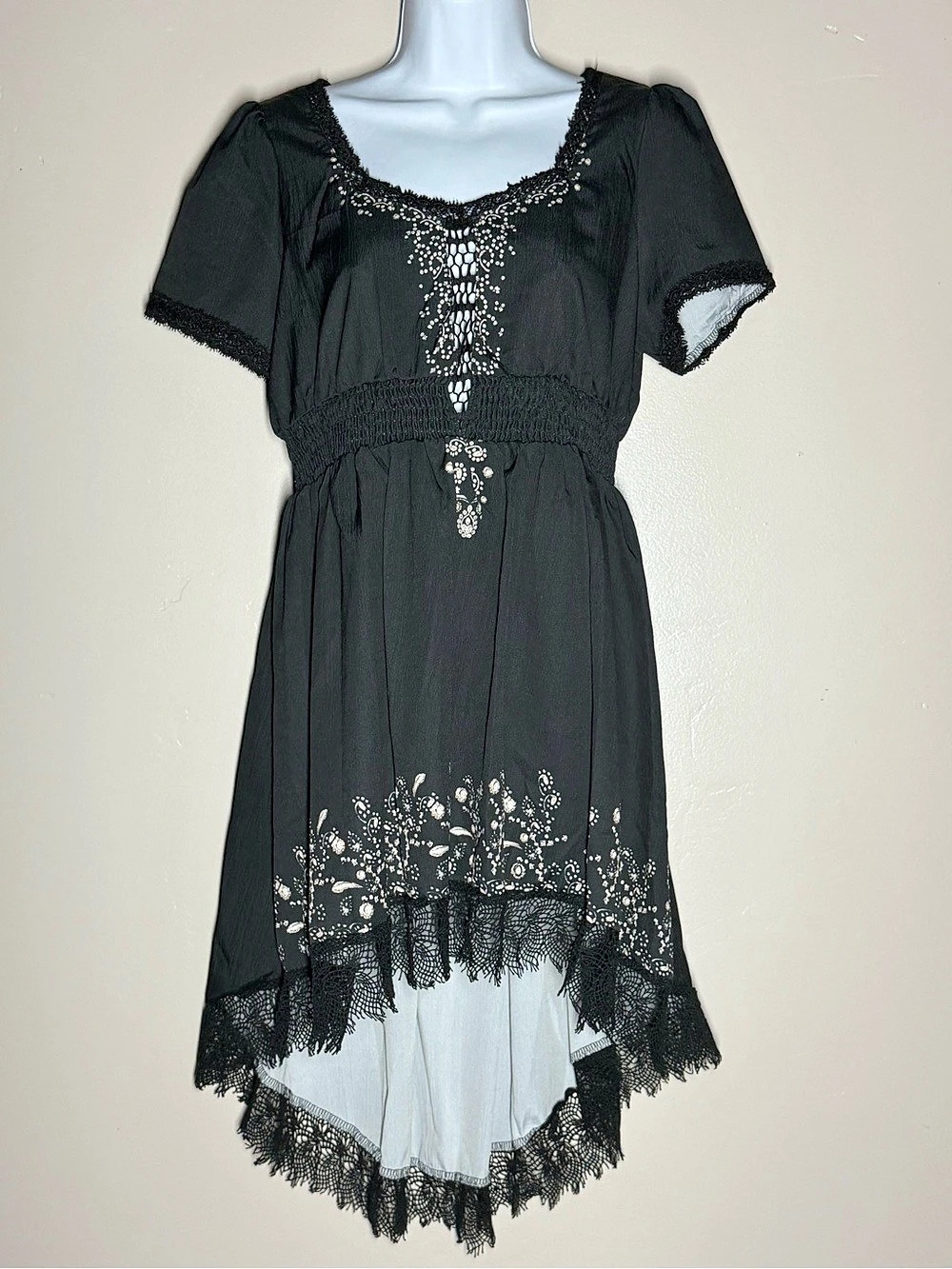 Black Lace Trim Mini Dress Size Large Like New